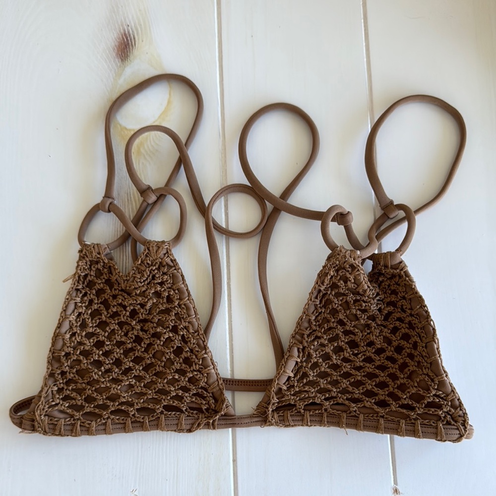 Acacia brown crochet bikini top